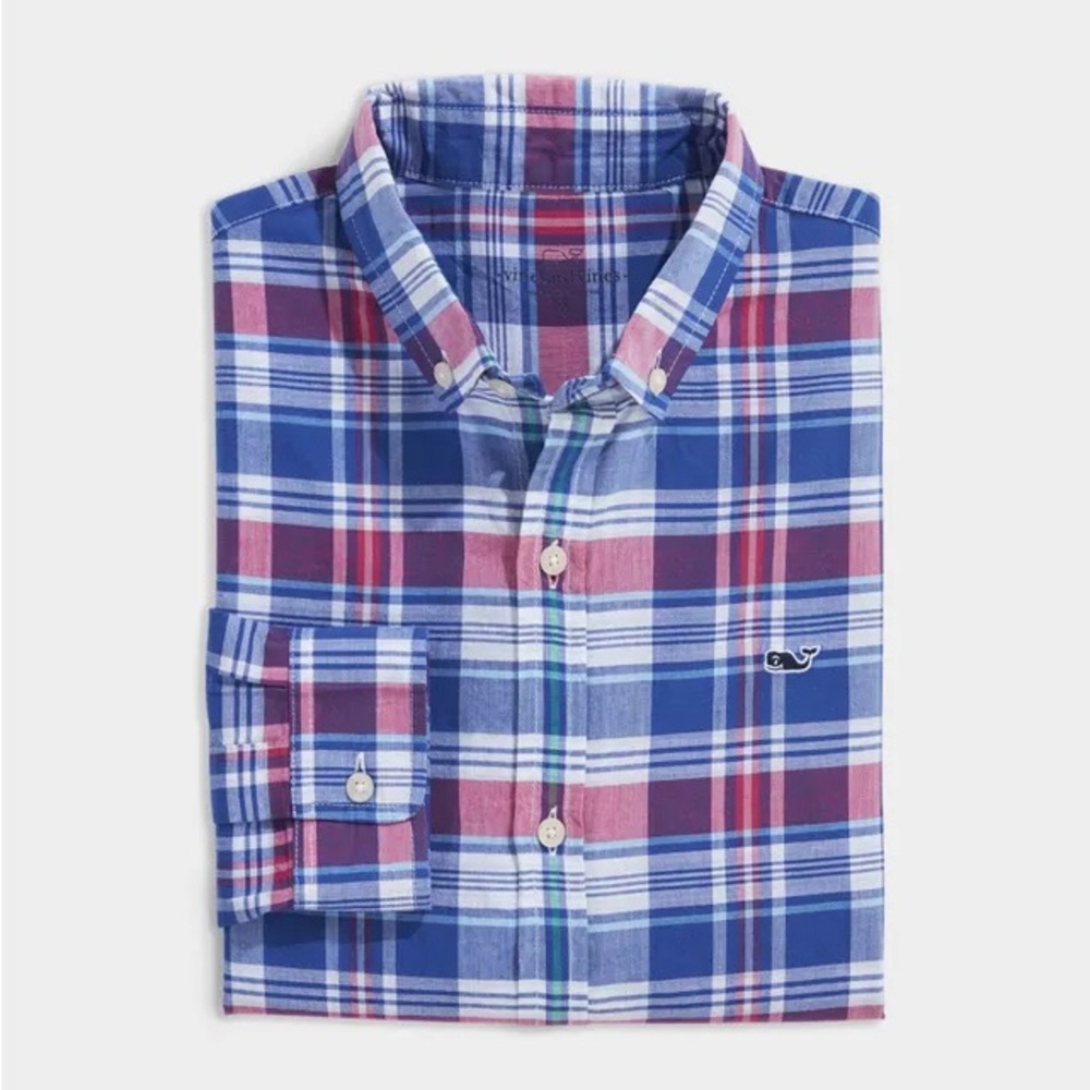 Brand New With Tags Vineyard Vines Men's Blue and Red Plaid Shirt
